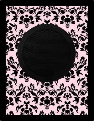 Damask Skulls, Black on Pink