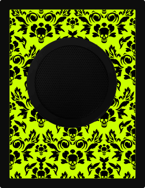 Damask Skulls, Black on Acid Green