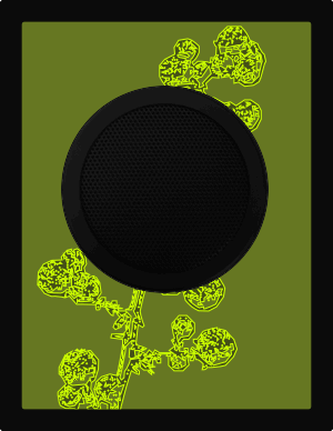 Flower Pods, Acid Green on Olive